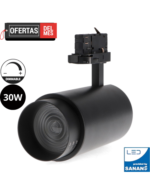 Foco Led Para Carril Black Bari 30W óptica Regulable Trifásico Cct
