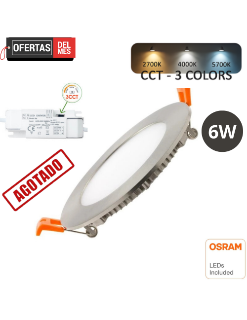 Downlight LED Circular 6W Acero Color seleccionable OSRAM CHIP
