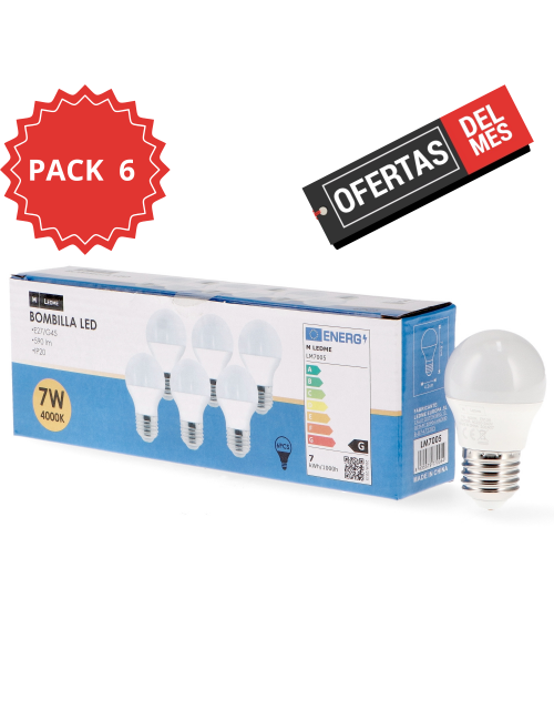 Bombilla Led E27 G45 7W - Pack 6