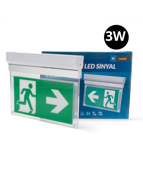 Emergencia Led 3W Sinyal Permanente Con Cartel Doble Cara y Botón Autotest