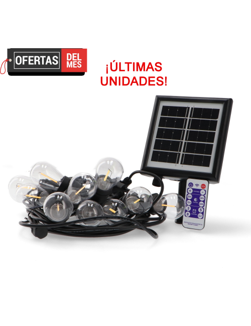 Guirnalda Led Solar 3W de 10 Bombillas E27 Exterior Ip65 - 3000K