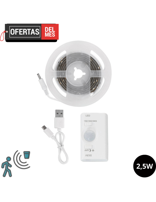 Tira LED con Sensor de Movimiento 30LED/m 1m IP20 Batería Recargable