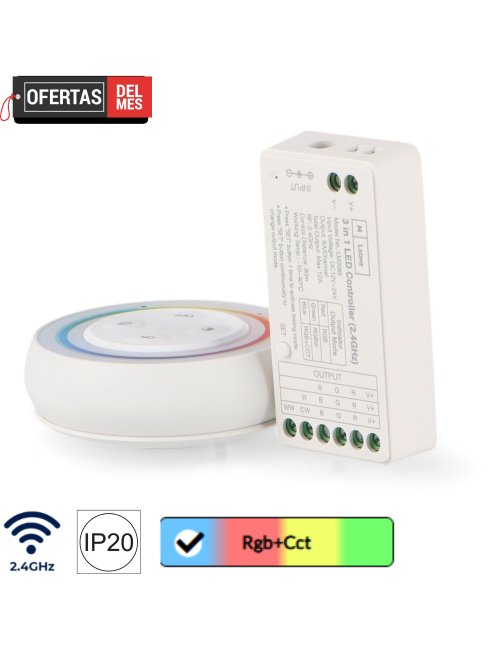 Controlador Regulador Rgb+Cct 12/24V Dc + Mando Rf