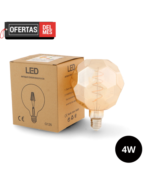 Bombilla Led Filamento Espiral E27 G125 Ball 4W ámbar