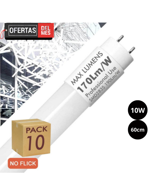 PACK 10 - Tubo LED 10W Cristal 60cm T8 - 170 Lm/W