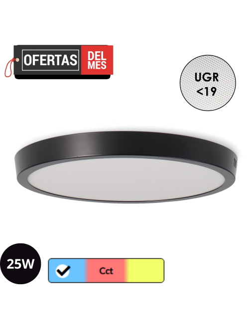 Panel de Superficie Circular Negro 25W Cct
