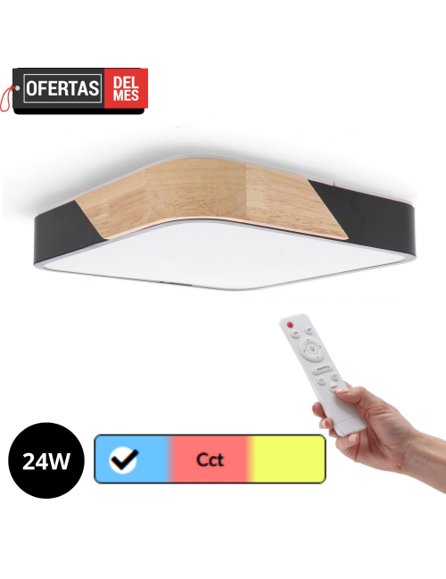 Plafon Led Black Wood Square 24W