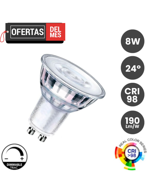Dicroica LED GU10 8W Cristal 190Lm/w 24º SMD1A1A CRI98 Dimable/Regulable