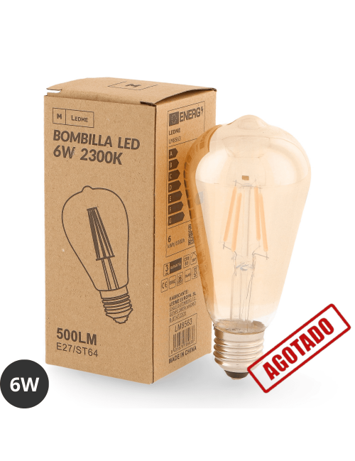 Bombilla Led Filamento E27 St64 6W ámbar