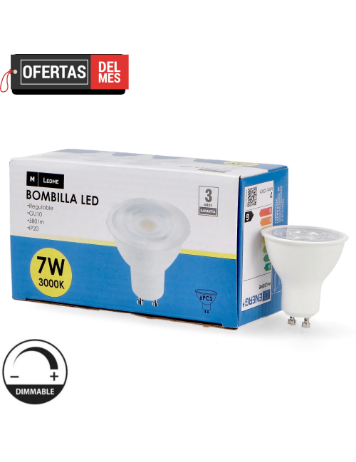 Bombilla Led Gu10 Smd Plus 7W Regulable 60º - Pack 6