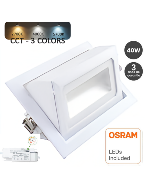 Foco proyector LED 40W OSRAM Chip orientable rectangular - COLOR SELECCIONABLE - CCT 120º