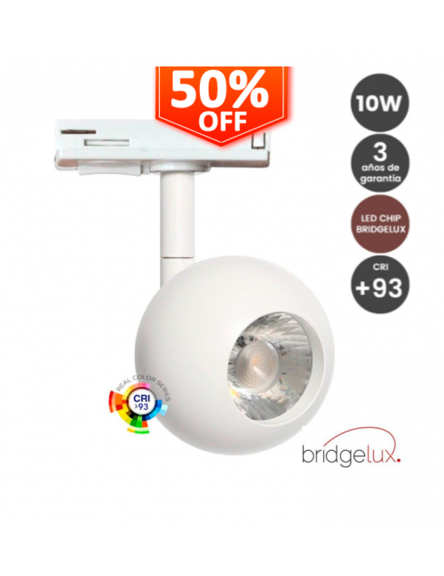 Foco LED 10W Blanco Carril Monofásico Chip Bridgelux 