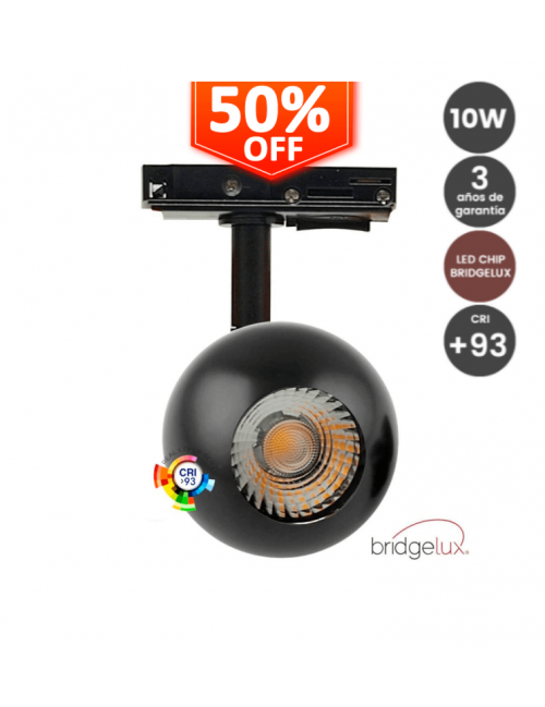 Foco LED 10W Negro Carril Monofásico Chip Bridgelux