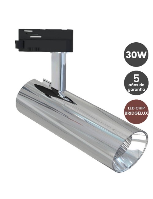 Foco LED 30W Cromo Plata para Carril Monofásico DOB Driverless 24º