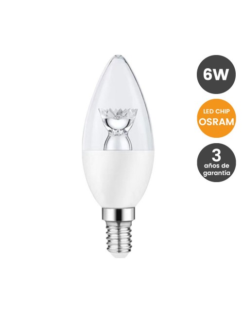 Bombilla LED Vela con Lente 6W E14 C37 - OSRAM CHIP