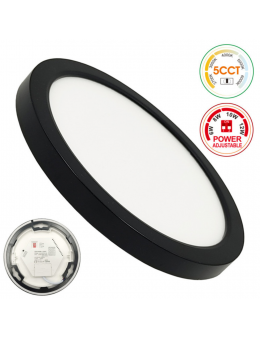 Plafón + Downlight LED - Circular- BONN Negro - Potencia Ajustable 12W - 10W - 8W - 6W - 5CCT - SMD2835 140Lm/W - IP44