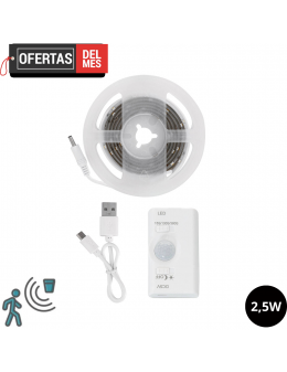 Tira LED con Sensor de Movimiento 30LED/m 1m IP20 Batería Recargable