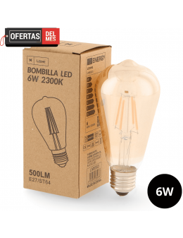 Bombilla Led Filamento E27 St64 6W ámbar