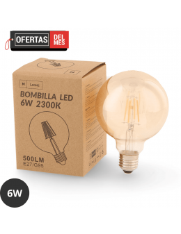 Bombilla Led Filamento E27 G95 6W ámbar