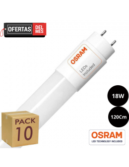 Pack 10 Tubo LED 18W Cristal 120cm - ALTA LUMINOSIDAD - OSRAM CHIP