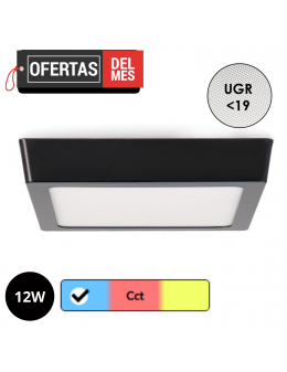 Panel de Superficie Negro Cuadrado 12W Cct