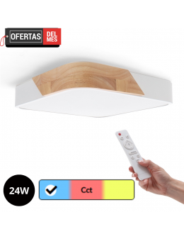 Plafon Led White Wood Square 24W