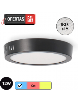 Panel de Superficie Negro Circular 12W Cct