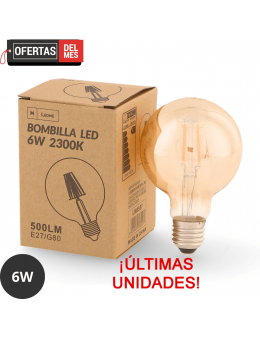 Bombilla Led Filamento E27 G80 6W ámbar