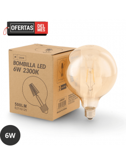 Bombilla Led Filamento E27 G125 6W ámbar
