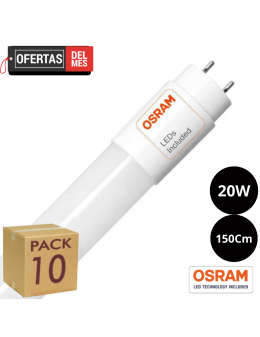 Pack 10 Tubo LED 20W Cristal 150cm - ALTA LUMINOSIDAD - OSRAM CHIP