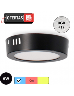 Panel de Superficie Negro Circular 6W Cct