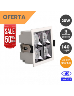 Empotrable LED 20W OSRAM Chip 24º UGR17 140lm/W