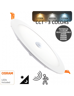 Placa LED Circular 24W - 22W- 20W -18W con Detector de Movimiento - 2700K+CCT - OSRAM CHIP