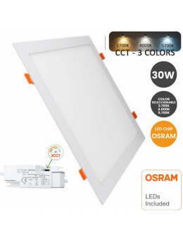 Placa Downlight LED Cuadrada 30W Color Seleccionable OSRAM CHIP