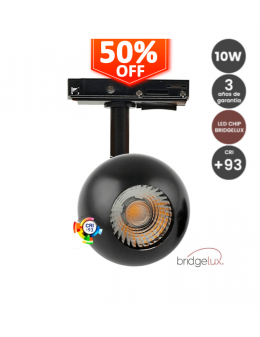 Foco LED 10W Negro Carril Monofásico Chip Bridgelux