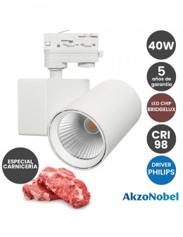 Foco LED 40W PHILIPS Driver Chip Bridgelux Blanco para Carril Trifasico Especial Carniceria