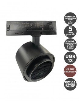 Foco LED Trifasico Optica Regulable 24-60º Negro Color y Potencia Seleccionable 40W-26W UGR13